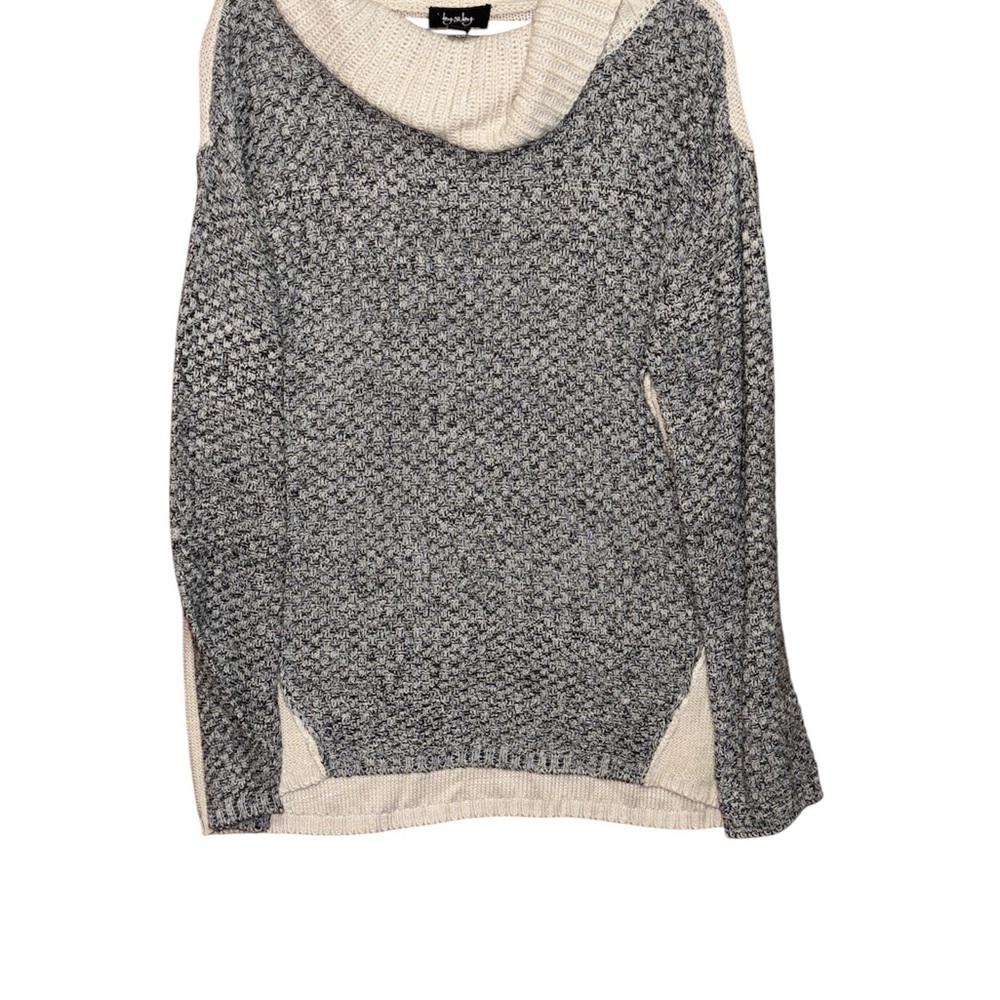 by & by Two-Tone Gray and Cream Cowl Neck Sweater